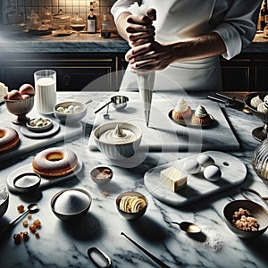 Culinary Elegance: Chef Creating a Buttercream Masterpiece