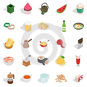 Culinary esthete icons set, isometric style
