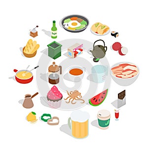 Culinary esthete icons set, isometric style