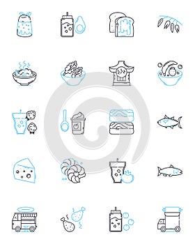 Culinary excursions linear icons set. Gastronomy, Culinary, Foodie, Cuisine, Tasting, Flavors, Gourmet line vector and