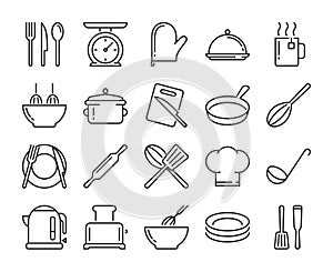 20 Culinary icons. Kitchen and Cooking line icon set. Vector illustration.