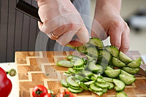 Culinary Male Chopping Green Dieting Cucumber