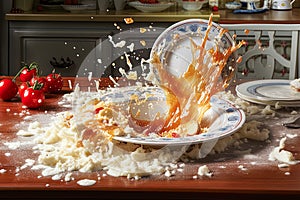 Culinary mishaps, spilled pie batter, creatively fused ingredients, kitchen accidents