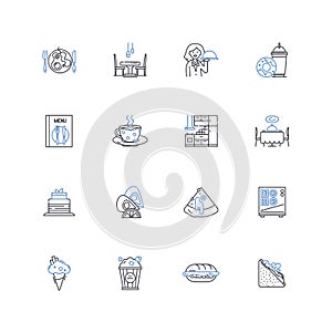 Culinary outlet line icons collection. Gourmet, Cuisine, Dining, Restaurant, Bistro, Diner, Brasserie vector and linear photo