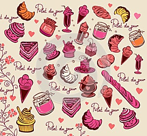 Culinary pattern. Symbols of Paris.