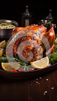 Culinary perfection Roasted chicken, beautifully browned and full of delectable, juicy taste