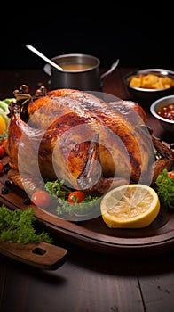 Culinary perfection Roasted chicken, beautifully browned and full of delectable, juicy taste