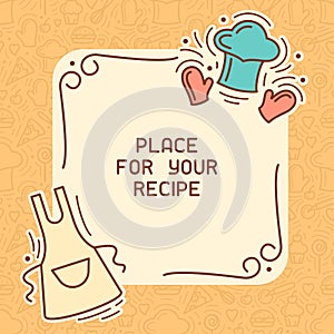 Culinary recipe card with cook cap and apron