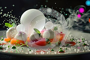 Culinary revolution with futuristic food creations. Molecular gastronomy magic.