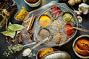 Culinary still life of assorted Asian spices