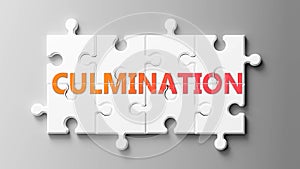 Culmination complex like a puzzle - pictured as word Culmination on a puzzle pieces to show that Culmination can be difficult and