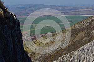 Cultivated fields amountains seent the base of the  from above