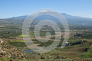 Cultivated Land And The Volcano Etna