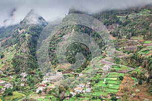 Cultivated terraced fields on the cliff top on the island of Madeira