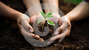 Cultivating Environmental Sustainability. Hands Together Nurturing Growth in Fertile Soil