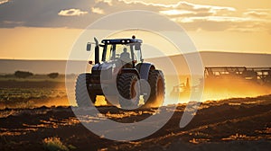 Cultivating Futures - A Farmer at Work with His Tractor Machine. Generative AI