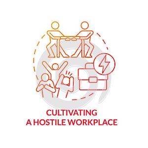 Cultivating hostile workplace red gradient concept icon