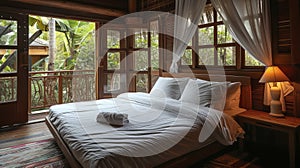 Cultural Comfort - The Traditional Appeal of a Lanna-Style Wooden Bedroom with a Teak Bed and Cheerful Bedding