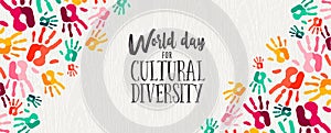 Cultural Diversity Day banner of color human hands