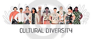 Cultural diversity with multiracial people, cartoon vector illustration isolated.