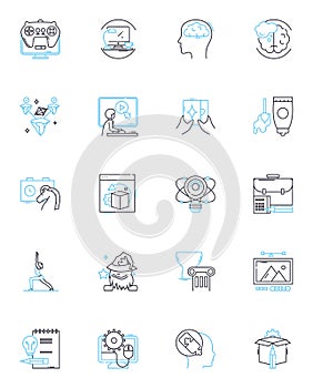 Cultural entrepreneurship linear icons set. Creativity, Innovation, Adaptability, Risk-taking, Diversity, Cultural