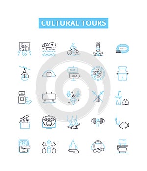 Cultural tours vector line icons set. Cultural, Tours, Excursion, Touring, Heritage, Exploration, Sightseeing