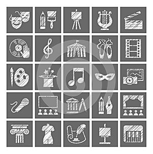 Culture and art, icons, shading pencil, white, gray, vector.