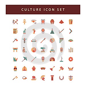 Culture icon set with colorful modern Flat style design