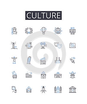 Culture line icons collection. Artistry, Customs, Tradition, Heritage, Society, Belief, Lifestyle vector and linear