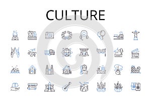 Culture line icons collection. Artistry, Customs, Tradition, Heritage, Society, Belief, Lifestyle vector and linear