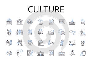 Culture line icons collection. Artistry, Customs, Tradition, Heritage, Society, Belief, Lifestyle vector and linear