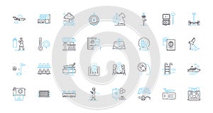 Culture Shock linear icons set. Disorientation, Alienation, Confusion, Frustration, Insecurity, Anxiety, Homesickness