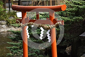 The culture and tradition of Japanese shrines Shimenawa. photo