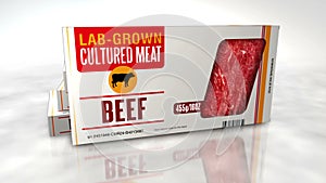 Cultured meat lab-grown box abstract concept 3d