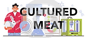 Cultured meat typographic header. Biotechnology for bio engineering