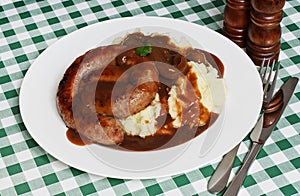 Cumberland sausage serving