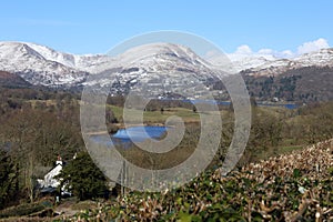 Cumbrian Mountains from above Blelham Tarn on a bright winters day.