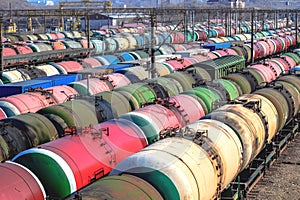 Cumulative railway station for trains of freight wagons in marshalling yard.