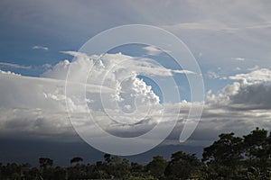 Cumulus clouds with a clear blue sky background in the midday.