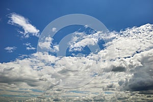 Cumulus-strewn blue sky in sun light