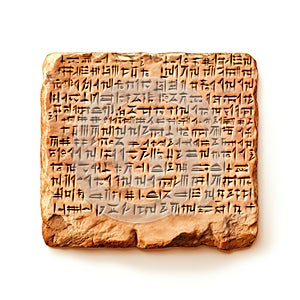 Cuneiform script on a clay tablet illustration photo