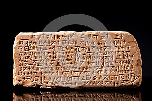 Cuneiform script on a clay tablet illustration photo photo