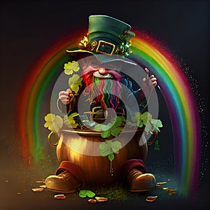 The cunning leprechaun thinks of all the gold he has - Generate Artificial Intelligente - AI photo
