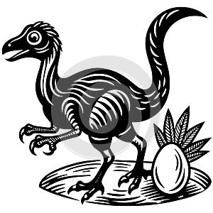 A cunning Oviraptor stealthily approaches a nest and pilfers an egg before swiftly making off to enjoy its pilfered treat