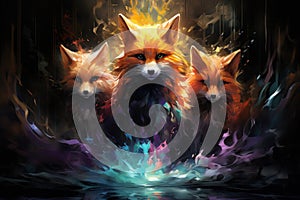 Cunning shape-shifting foxes with magical abilities - Generative AI photo