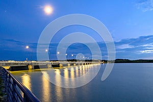 Cunovo hydroelectric plant in evening blue light