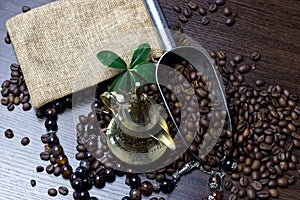 A cup of Arabian coffee  with coffee bean as background