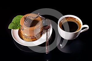 Cup of Black Coffee with Gourmet Chocolate Cake