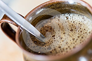 Cup of black coffee - Selective focus