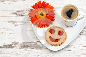 Cup black coffee smiled cookie Funny breakfast